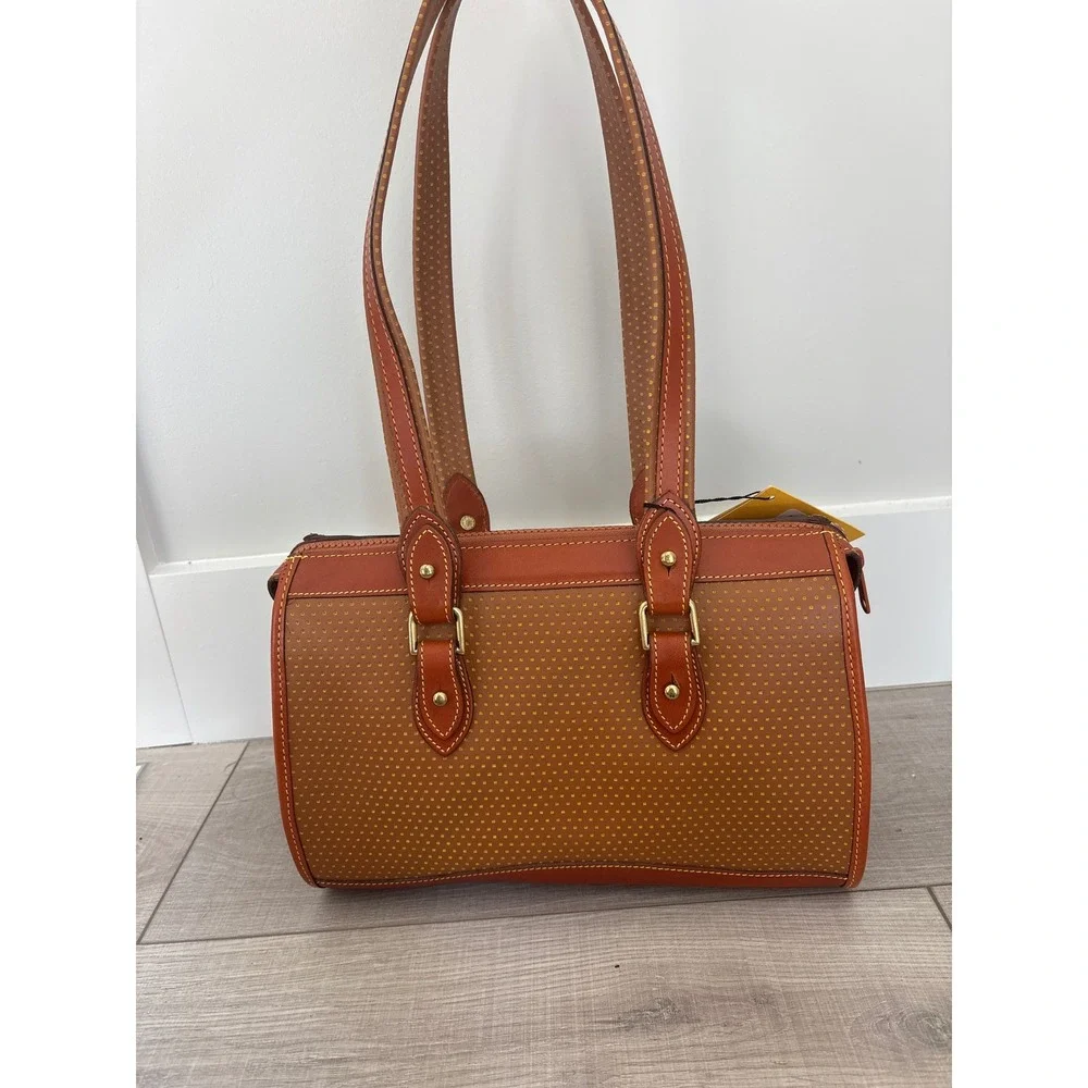 Dooney & Bourke Cabriolet Perforated Leather Satchel Bag Brown Tan Made in USA
